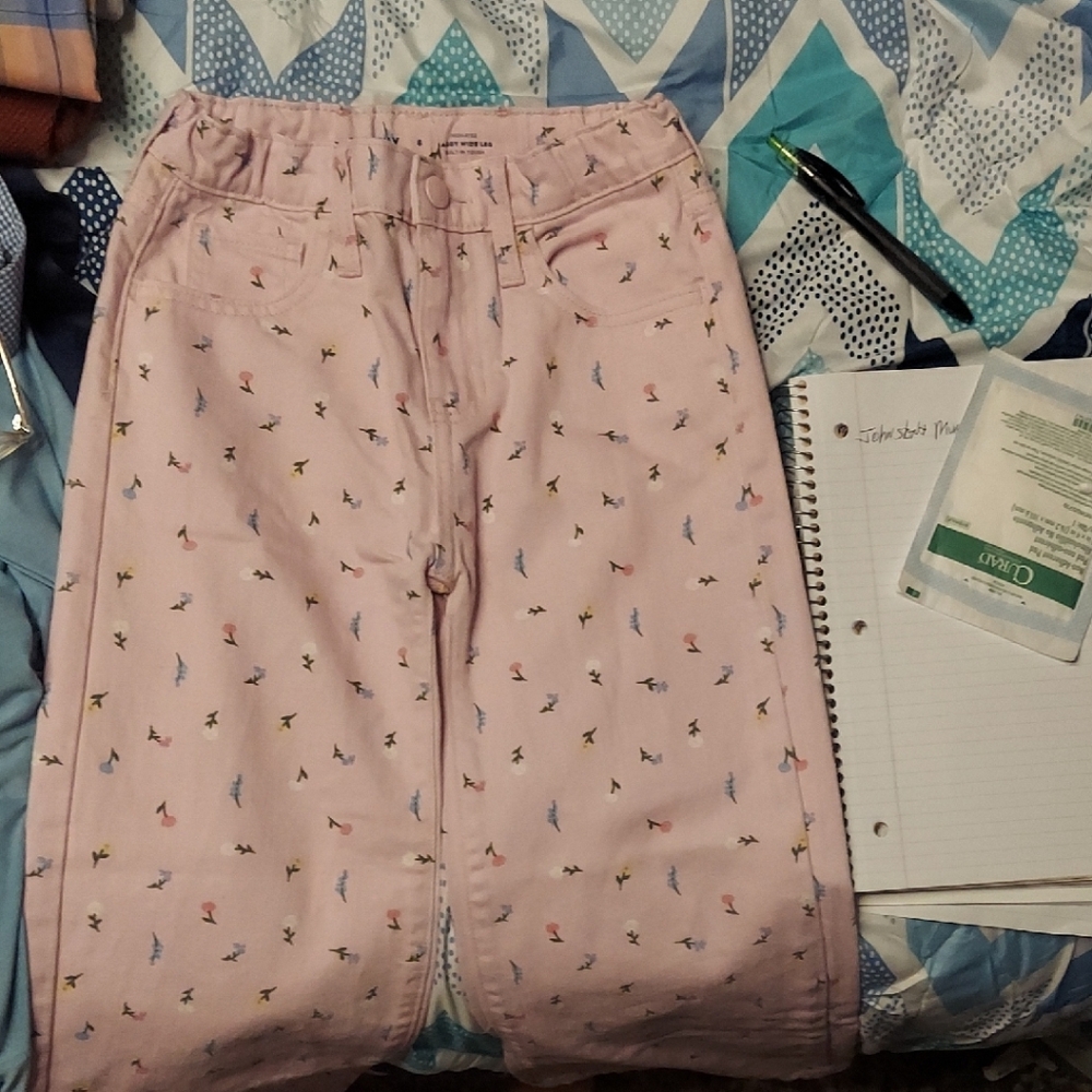 Old Navy Pink High-Rise Pants with Bird Design